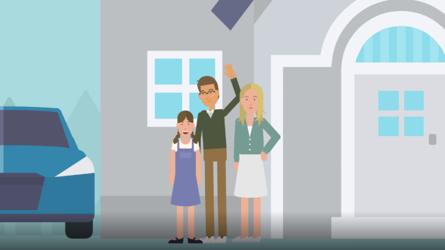 Grafische Darstellung eines Energieberaters und seiner Familie Grafische Darstellung eines Energieberaters und seiner Familie