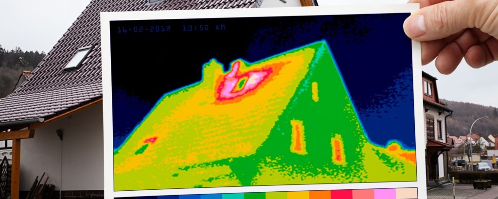 Wärmebild eines Hauses, für dessen energetische Sanierung eventuell staatliche Förderungen erhalten werden können